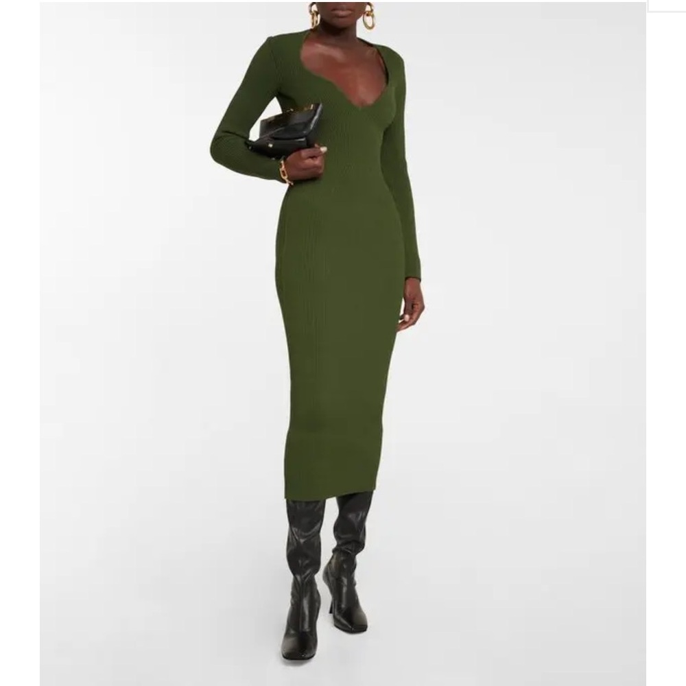 Khaite Green Alessandra Ribbed Knit Midi Dress M 6/8